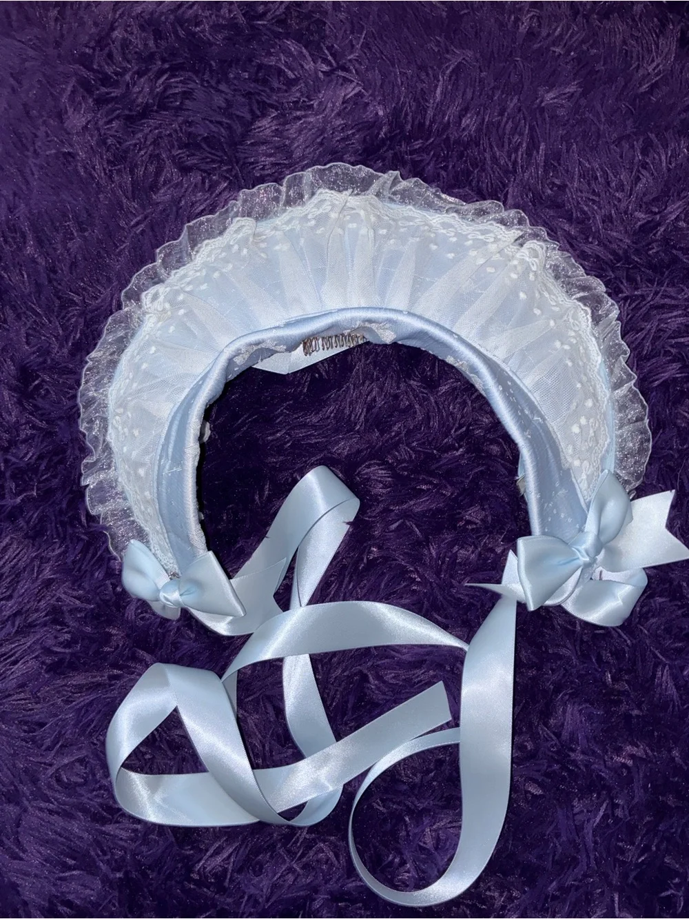 Blue Sweet Lolita Bonnet | Lace Ribbon Headpiece |